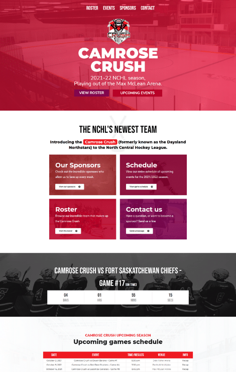 camrose crush website design 1