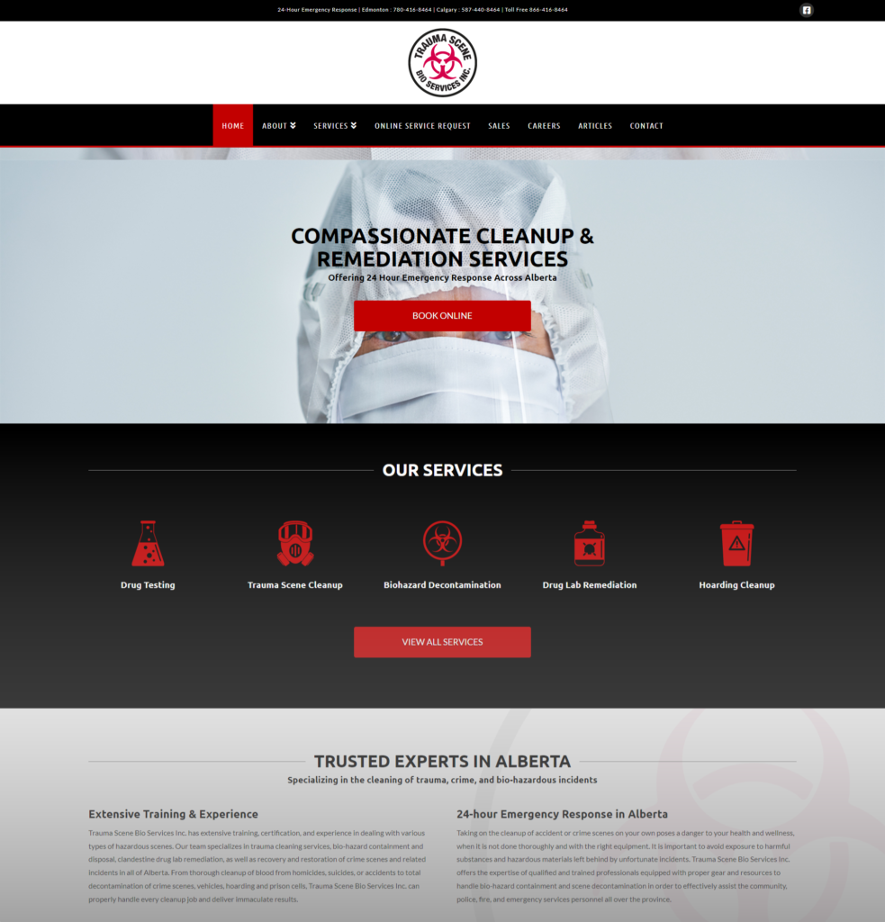 trauma scene bio services website design